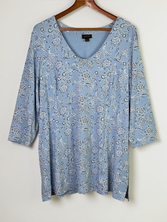 J. Jill Tops - J. Jill Wearever Blue Floral Paisley V-Neck 3/4 Sleeve Tunic Top Size XL